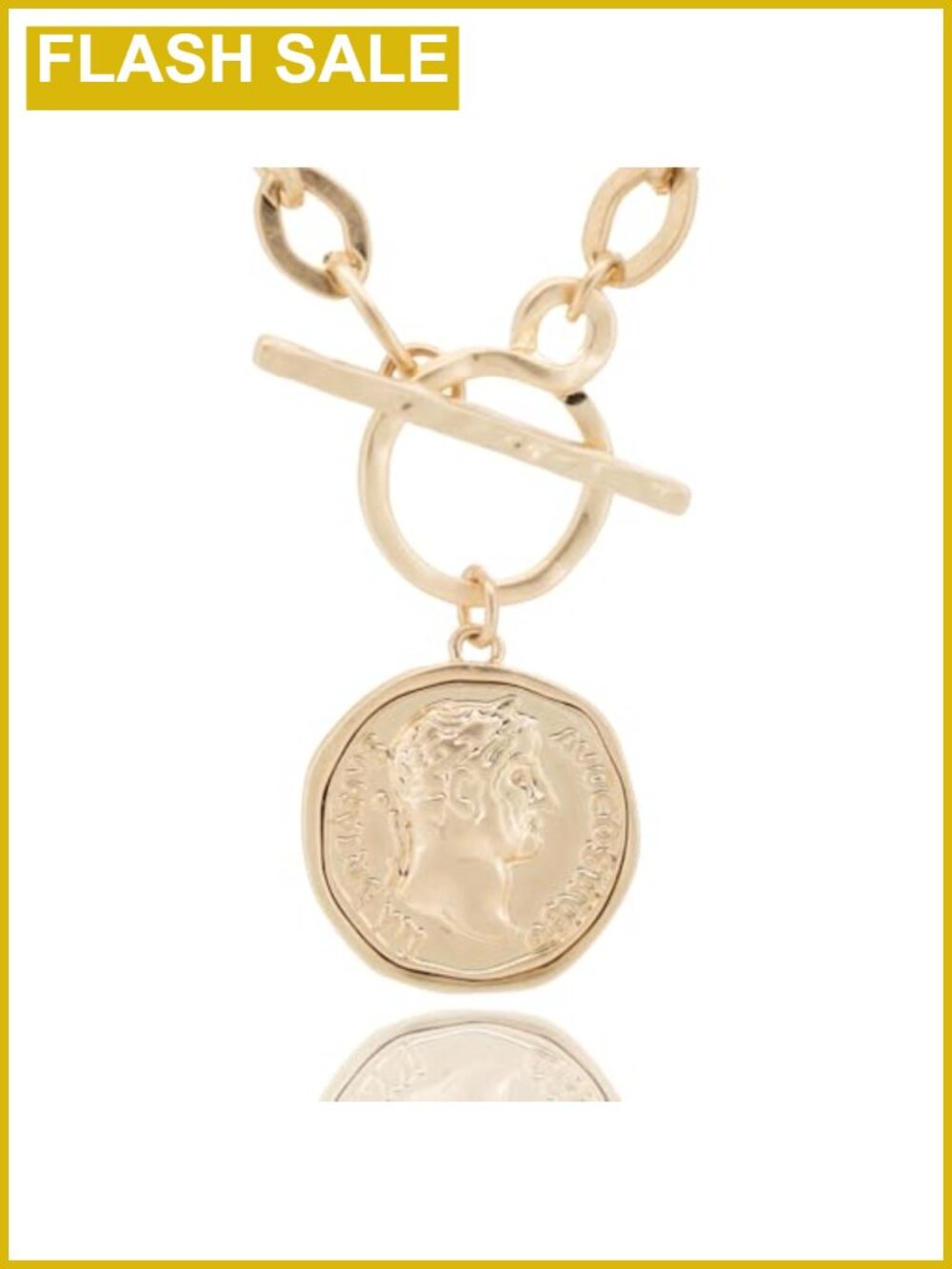 18K Gold Plated Chunky Coin Necklace 18-Inch Toggle Chain